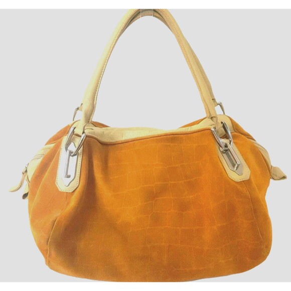 Innue Italy Suede Leather Camel Tan Oversized Tote Shoulder Bag Purse - Picture 1 of 10